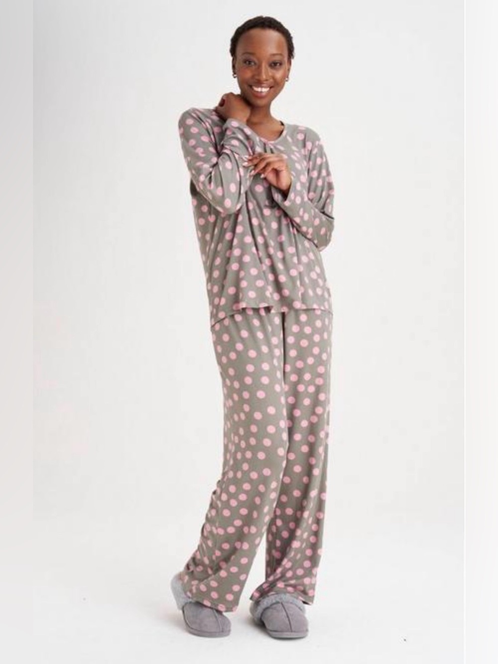 kate spade Gray Lounge Set with Pink Polka Dots